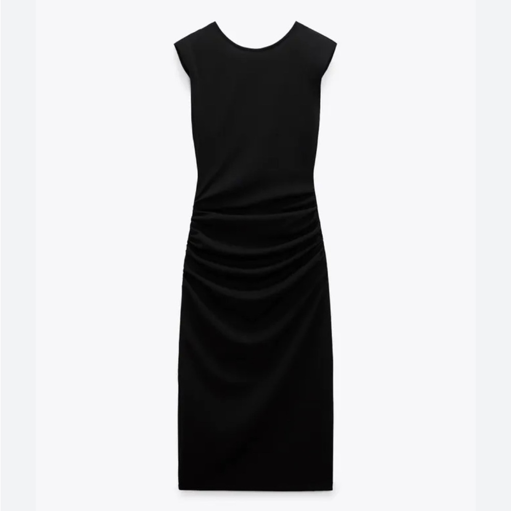Ruched shoulder pad dress